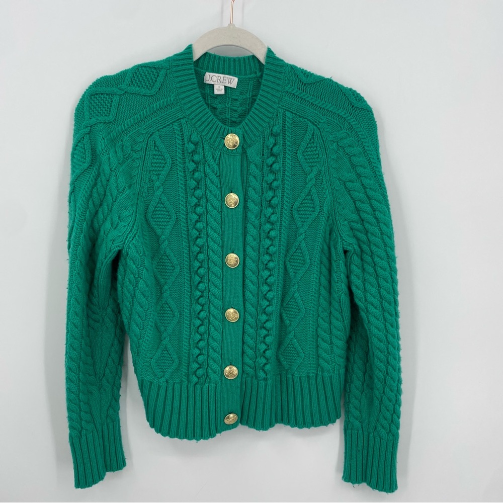 J. Crew Green Cable Knit Cardigan
